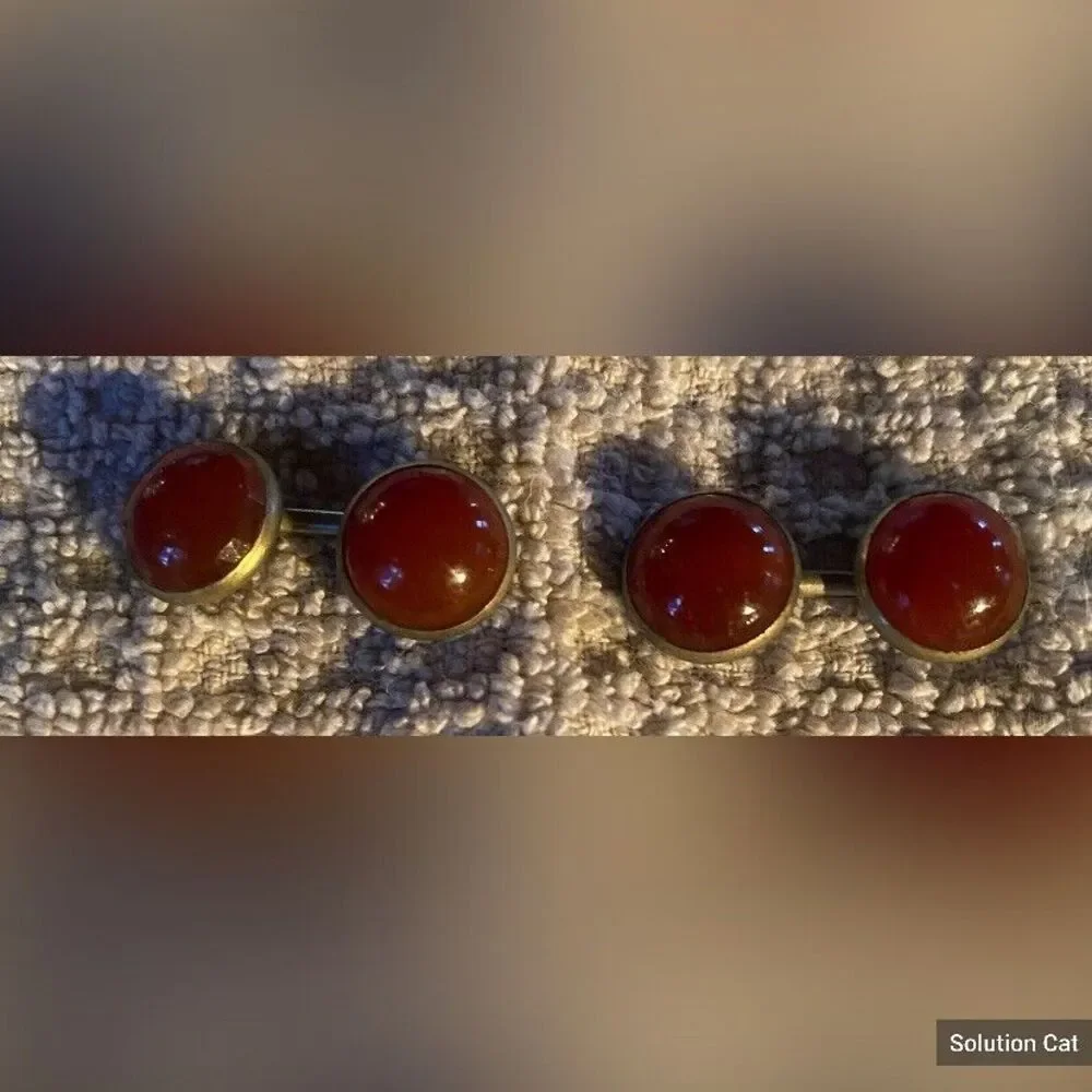 Cuff Links Mens Amber Colored Stones Gold Tone Small